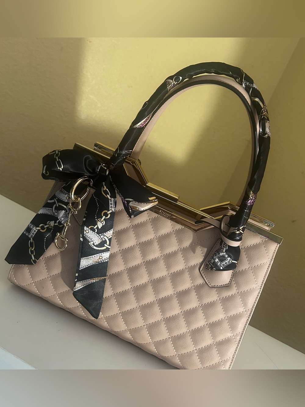 Twilly Silk Handbag Headband Neck Tie Scarf Great with Dior Black Gold